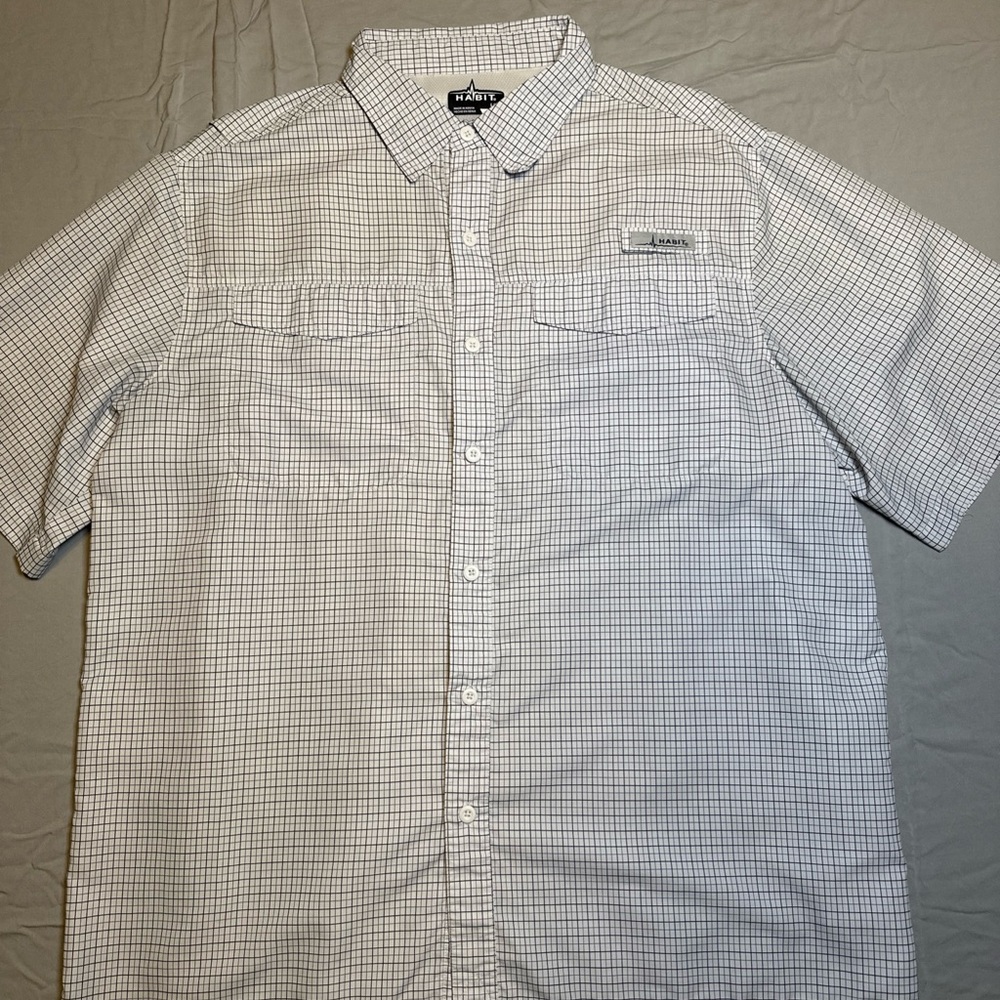 Habit Blue Checked Large Polyester Vented Fishing Shirt
